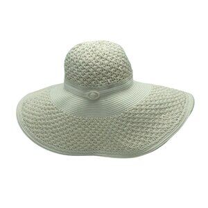 Nine West Big Floppy Sun Hat Ivory Cream Woven Summer Packable Women's One Size